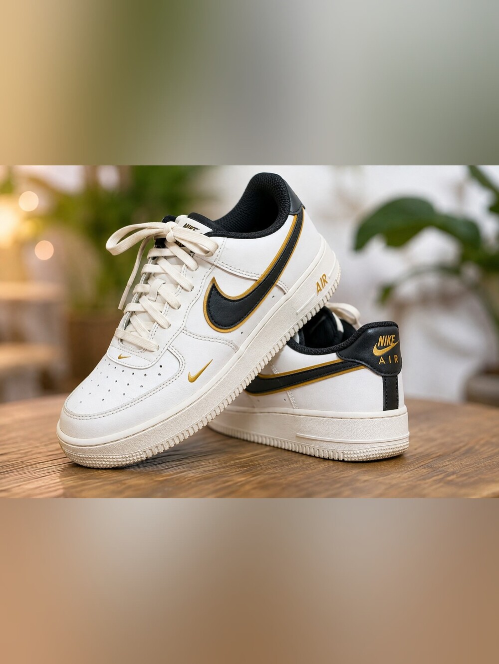 Nike Air Force 1 ’07 LV8 Double Swoosh White Black Gold GS 7Y DM3322-100